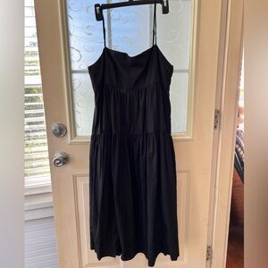 J Crew sleeveless size 12 reimagined sun dress black with tiers 💯 cotton, midi